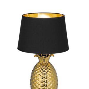 Lampe Ananas en Céramique Dorée avec Abat-jour Noir et Or H.45Cm