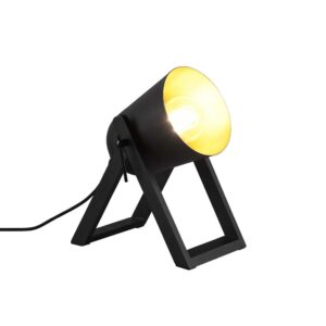 Lampe de table Marc avec pieds en bois, diffuseur en métal noir et or H. 21cm