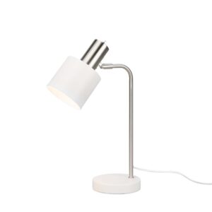 Adam Lampe de table en métal acier satiné et blanc H. 42 cm