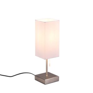 Lampe de table Ole en acier avec abat-jour blanc, interrupteur à cordon et double port USB (USB + USB-C) pour la recharge, H. 30 cm.