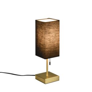 Lampe de table Ole en laiton satiné avec abat-jour noir, interrupteur à cordon et double port USB (USB + USB-C) pour la recharge, H. 30 cm.