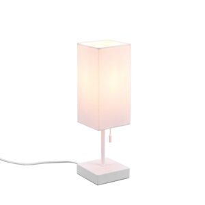 Lampe de table Ole blanche avec abat-jour blanc, interrupteur à cordon et double port USB (USB + USB-C) pour la recharge, H. 30 cm.