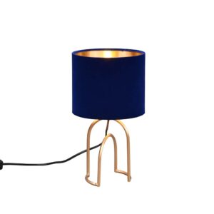 Lampe de table Grace en métal doré avec abat-jour en velours bleu et or H. 34 cm