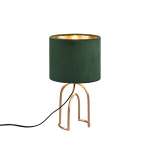 Lampe de table Grace en métal doré avec abat-jour en velours vert et doré H. 34 cm