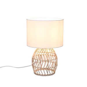 Lampe de table Rike avec base en rotin naturel et abat-jour blanc H. 38cm