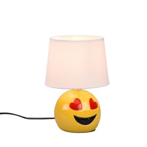 Jolie Lampe de Table en Céramique Smile Cœurs avec Abat-jour Blanc H. 26cm