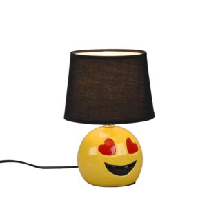 Jolie Lampe de Table en Céramique Smile Cœurs avec Abat-jour Noir H. 26cm