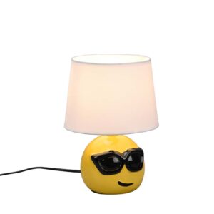 Lampe de table Coolio en céramique avec un sourire et des lunettes de soleil, abat-jour blanc H. 26cm