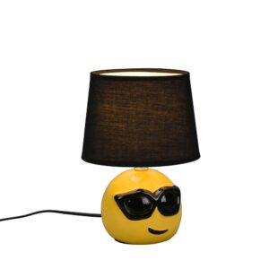 Lampe de table Coolio en céramique avec un sourire et des lunettes de soleil, abat-jour noir H. 26 cm