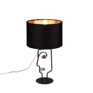 Lampe Sultan de table en métal noir avec abat-jour en velours noir et or H. 42 cm