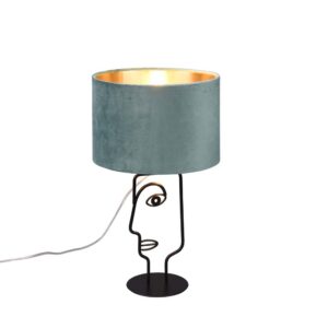 Lampe de table Sultan en métal noir avec abat-jour en velours bleu et or H. 42cm