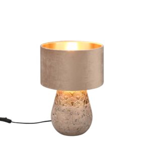 Lampe de table Kiran en céramique gris et or avec abat-jour en velours beige et or H. 39 cm