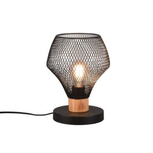 Lampe de table Valeria en métal avec cage noire et détail en bois naturel H. 25cm