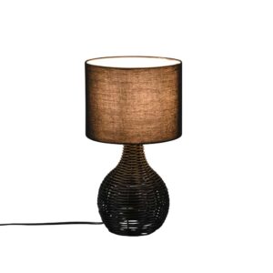 Lampe Sprout avec base en sisal et abat-jour en noir mat H. 39,5 cm