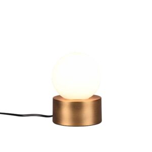 Lampe de table Countess avec base en métal laiton antique et verre blanc, allumage tactile H. 17cm