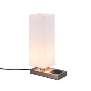 Lampe de table Haley blanche avec abat-jour et base de recharge inductive pour téléphone portable avec interrupteur tactile H. 35 cm
