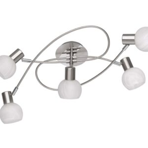 Antibes Girandole 5 Spots en Acier Décoré Chrome avec Douilles E14 et Diffuseurs en Verre Dépoli Alabaster D. 52
