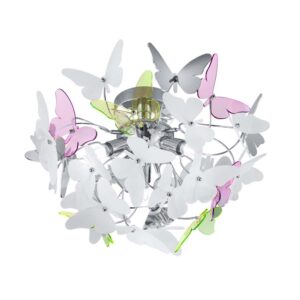 Plafonnier Papillon Chromé Avec Papillons Inclus Kit Coloré Et Blanc D. 45Cm