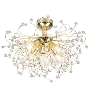 Gloire Plafonnier en Fil de Métal Or avec Effet Cristal Gemmes D. 55Cm