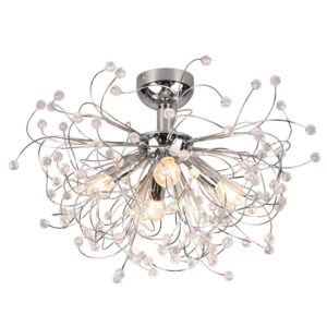 Gloria Plafonnier en Fil de Métal Chromé avec Effet Cristal Gemmes D. 55Cm