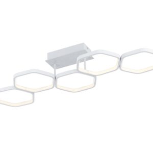 Vigo Plafonnier LED 5 Hexagones Blanc avec Réglage d'Intensité et Interrupteur L.90Cm
