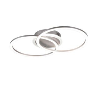 Plafonnier LED à double cercle en aluminium avec lumière centrale, réglage d'intensité et interrupteur, L.50cm.