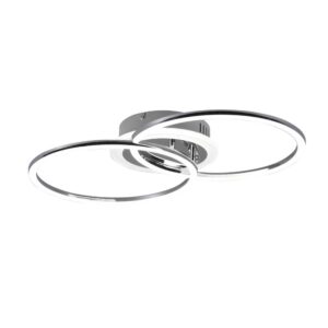 Plafonnier LED à double cercle chromé avec lumière centrale et réglage d'intensité interrupteur L.58Cm