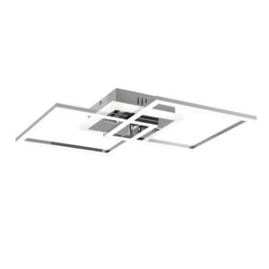 Plafonnier LED Double Carré Chromé avec Lumière Centrale Réglable et Interrupteur L.58Cm