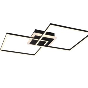 Arrivée Plafonnier LED Double Carré Noir Mat Avec Télécommande Multifonction, également RGB L.61cm