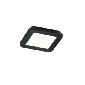 Plafonnier LED carré Camillus en métal noir mat avec fonction de gradation et interrupteur mural standard IP44 L. 17cm x 17cm.