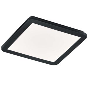 Plafonnier LED carré Camillus en métal noir mat avec fonction de gradation et interrupteur mural normal IP44 L. 30cmx30cm.