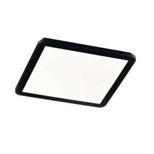 Plafonnier LED carré Camillus en métal noir mat avec fonction de gradation et interrupteur mural standard IP44 L. 40 cm x 40 cm.