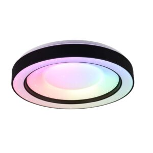 Arc Plafonnier LED avec diffuseur blanc effet étoiles et bordure chromée RGB, avec télécommande multifonction D.41cm