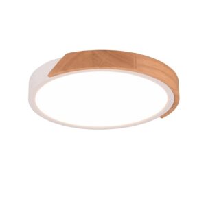 Jano Plafonnier LED rond bord blanc et bois naturel avec fonction de réglage d'intensité via un interrupteur mural standard D. 31,5 cm.