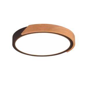 Jano Plafonnier LED rond avec bord noir et bois naturel doté d'une fonction de réglage d'intensité avec interrupteur mural classique D. 31,5 cm.