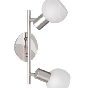 Antibes Barre 2 Spots en Acier Décor Chrome avec Douilles E14 et Diffuseurs en Verre Dépoli Albâtre L. 27