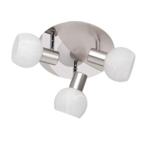 Antibes Plafonnier 3 Spots Acier Décor Chrome Douille E14 Diffuseur Verre Décor Alabâtre D. 22
