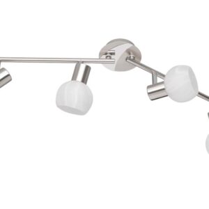 Antibes Barre 4 Spots en Acier Décor Chromé avec Douille E14 et Diffuseur en Verre Dépoli en Albâtre L. 70