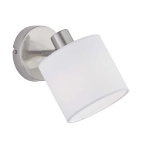 Tommy Spot Simple Avec Abat-jour Diffuseur Blanc Base en Métal Acier Satiné H.19Cm