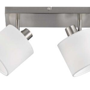 Tommy Barra 2 Spots avec Abat-jours Diffuseurs Blancs Base en Métal Acier Satiné L.28Cm