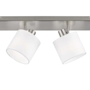 Tommy Barra 4 Spots avec Abat-jours Blancs en Diffuseurs, Base en Métal Acier Satiné L.75Cm