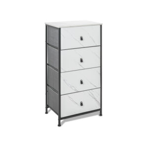 Apollonia - Commode 4 tiroirs en tissu, façade et étagère supérieure en bois mélaminé stratifié
