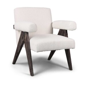 Avana - Fauteuil en bois massif de Parawood et tissu bouclé anti-tache