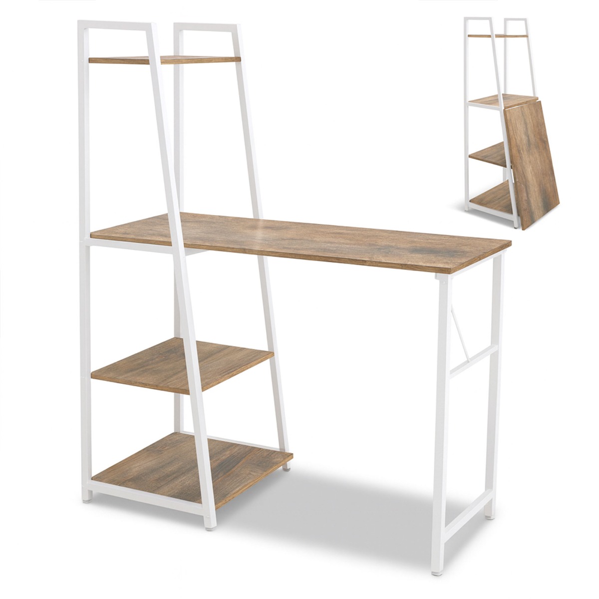 Bimyo - Bureau pliant avec étagère gain de place 50x41xH128 cm style industriel oak