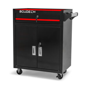 Buddy - Chariot d'atelier à deux portes avec tiroir et serrure, armoire de rangement à roues autobloquantes