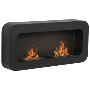 Flavia - Cheminée murale au bioéthanol 100x46x16 cm avec 2 brûleurs de 3 litre, noire