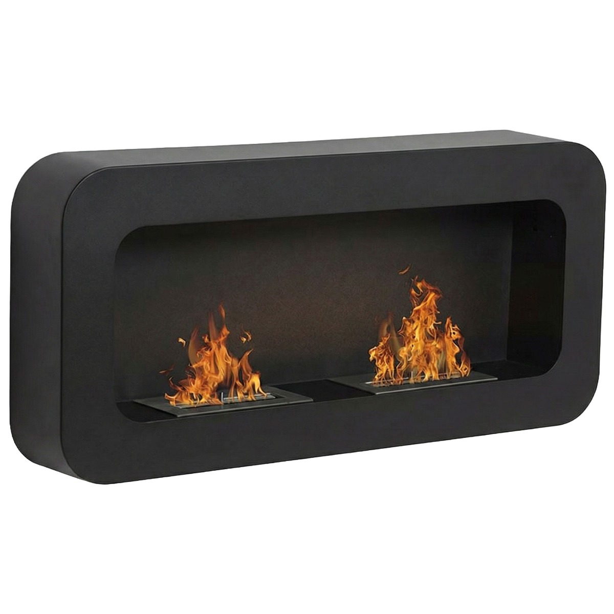 Flavia - Cheminée murale au bioéthanol 100x46x16 cm avec 2 brûleurs de 3 litre, noire