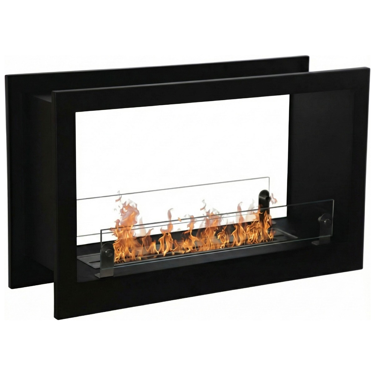 Massenzio - Cheminée à bioéthanol encastrable double face 90x55x30 cm avec brûleur de 2,3 litres Noir