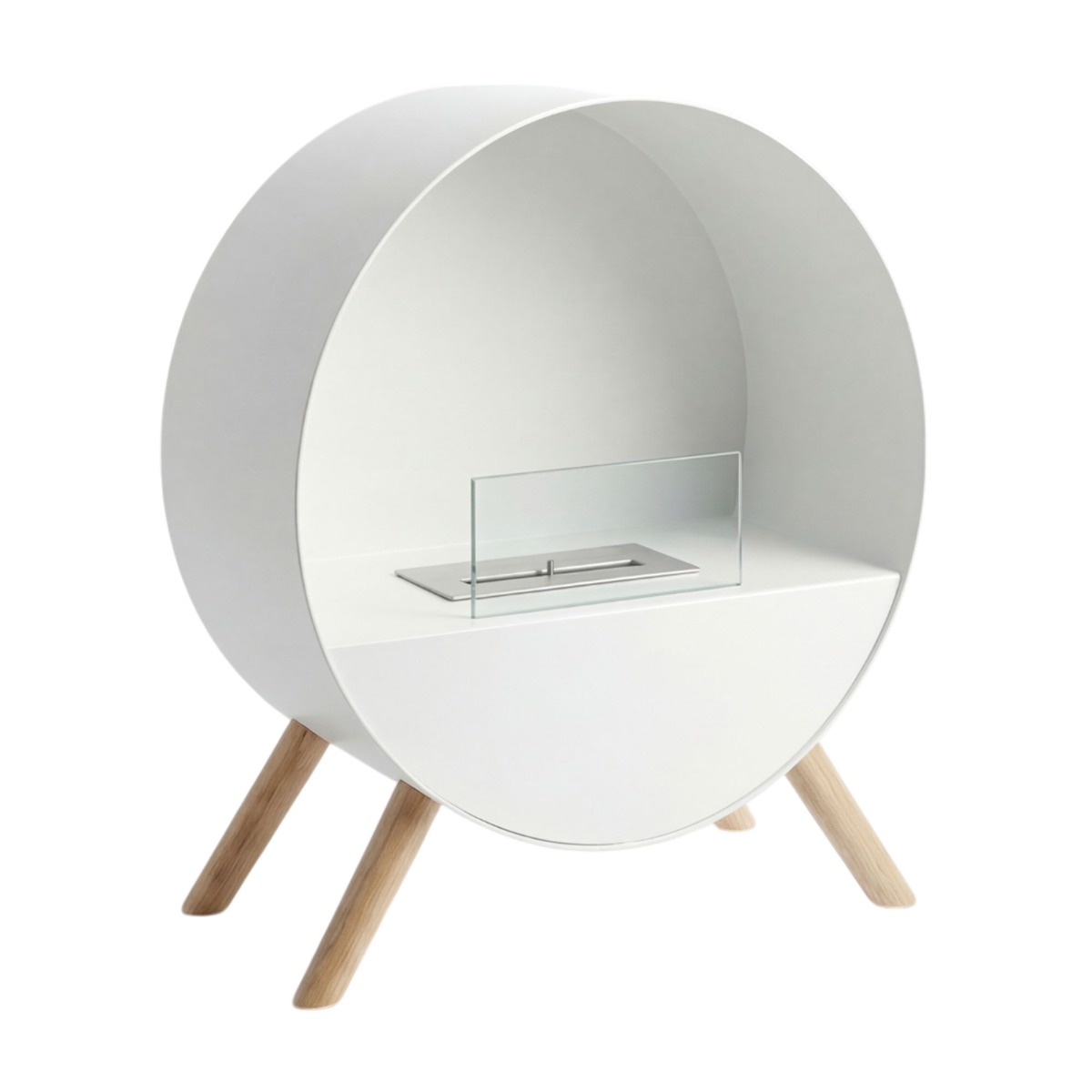 Venere - Cheminée au bioéthanol sur pied 60x72x30 cm avec brûleur 1 litre et pieds en bois de pin