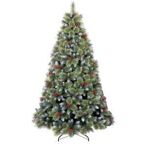 Cortina - Sapin de Noël enneigé en PVC et PP avec pommes de pin et baies Ø99x180H, 858 branches